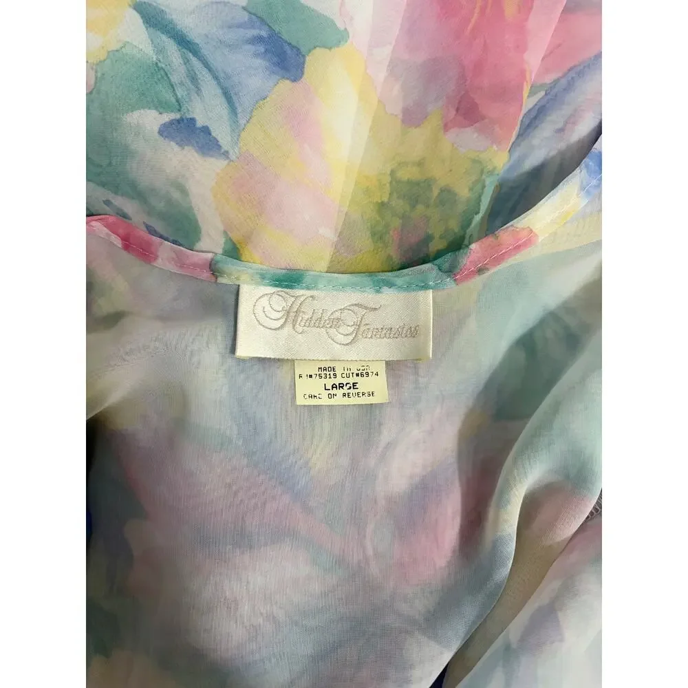 Vintage Hidden Fantasies Floral Pastel Sheer Romantic 90s Lingerie Slip L - Picture 5 of 8